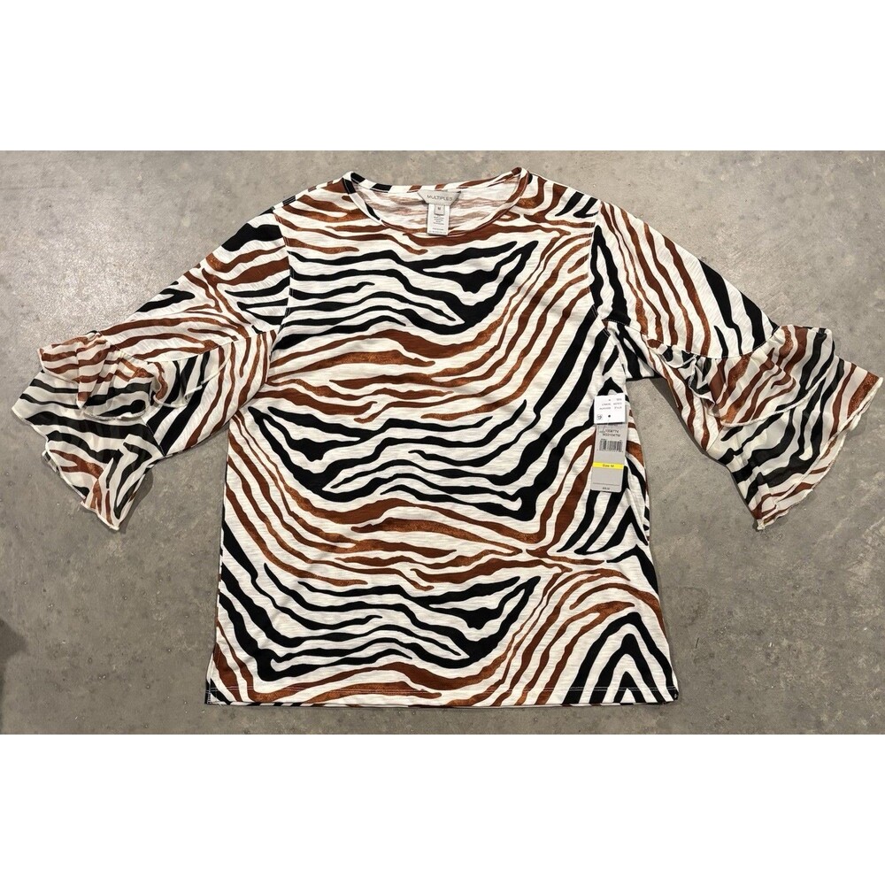 NEW Multiples Tunic Shirt Brown Black Cream Womens Medium Zebra Print